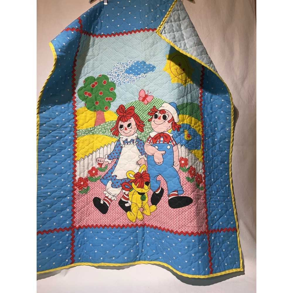 Vintage Raggedy Ann  And Andy Crib Quilt Cover Blanket Throw, 34 X 44